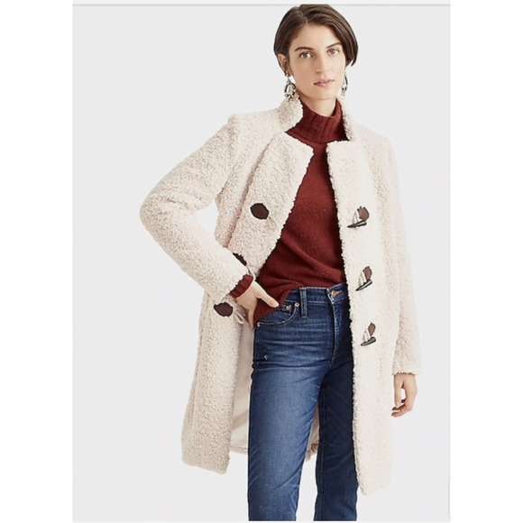 NEW! J crew Sherpa toggle coat Size Large, Beige - Picture 1 of 9